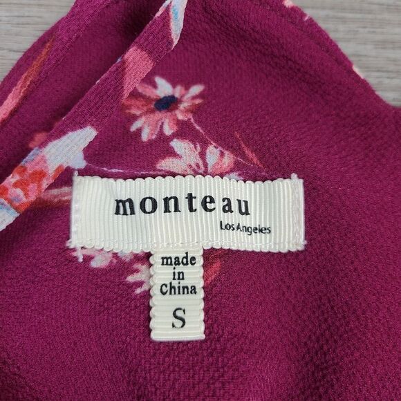 𝅺monteau Burgundy Floral Scalloped Neck Halter Dress Small - Picture 13 of 16